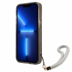 Guess GUHCP13SHTSGSK iPhone 13 mini 5.4" melns/melns cietais viedtālruņa apvalks ar caurspīdīgu dizainu Stap