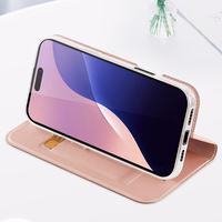 Dux Ducis Skin Pro viedtālruņa apvalks iPhone 16 Pro Max ar atveramu vāciņu un karšu nodalījumu - rozā