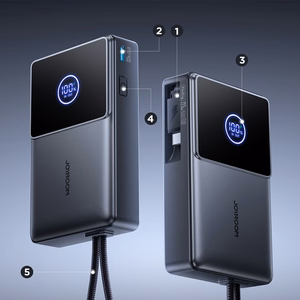 Joyroom JR-PR1 10000mAh 22.5W portatīvais lādētājs ar iebūvētu izvelkamu USB-C kabeli - melna