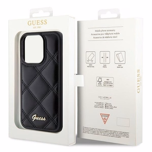 Guess Quilted Metal Logo viedtālruņa apvalks iPhone 15 Pro - melns