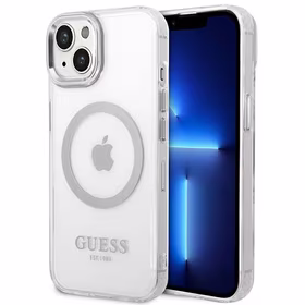 Guess GUHMP14MHTRMS iPhone 14 Plus 6.7" sudrabains/sudrabains cietais apvalks Metāla kontūra Magnētiskais