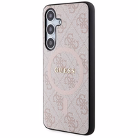 Guess 4G Collection Ādas Metāla Logotips Magnētiskais viedtālruņa apvalks Samsung Galaxy S24 - rozā