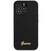 Viedtālruņa apvalks Guess GUHCP13XLSLMGBK iPhone 13 Pro Max 6.7" melna/melna cietais apvalks Silikona Uzraksts Zelta Logotips