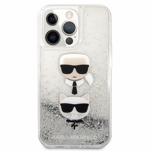 Karl Lagerfeld Šķidrs Glitter Karl&Choupette Galvas viedtālruņa apvalks iPhone 13 Pro Max - sudraba
