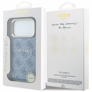 Guess Embossed 4G Classic MagSafe maciņš iPhone 17 Pro Max / 18 Pro Max, zils