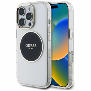 Guess IML Metal Colored Circle Classic Logo Magnētiskais viedtālruņa apvalks iPhone 16 Pro Max - melns