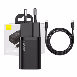 Baseus Super Si 20W USB-C lādētājs + USB-C – Lightning kabelis 1 m, melns