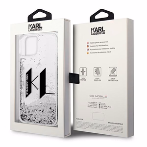 Karl Lagerfeld Liquid Glitter Big KL viedtālruņa apvalks iPhone 14 - sudraba