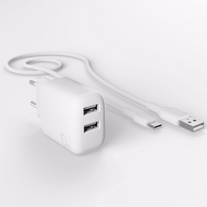Puro PROLITE 10W 2x USB-A sienas lādētājs + USB-A - USB-C kabelis 1.2m - balts