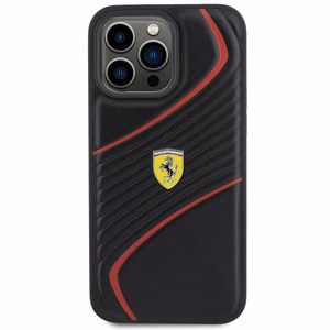 Ferrari Twist Metal Logo maciņš iPhone 15 Pro Max melns