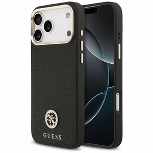 Guess Graudains Strass Logotips Magnētiskais viedtālruņa apvalks iPhone 17 Pro Max - melns