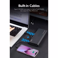 VEGER portatīvais lādētājs 25000 mAh ar iebūvētiem kabeļiem Type C / Lightning PD 130W TCE130 (W2503) melna