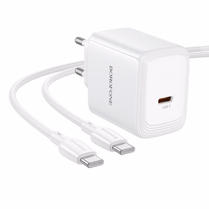 Borofone BN33 Fuente GaN USB-C tīkla lādētājs QC3.0 PD 40W ar USB-C kabeli balts