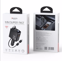 YESIDO CAR LĀDĒTĀJS Y71 125W FAST CHARGING 4in1 LED + C+iP KABELIS 65W melns
