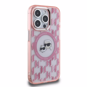 Karl Lagerfeld IML Monogramma Karl & Choupette Galva Magnētiskais Viedtālruņa apvalks iPhone 15 Pro - rozā