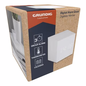 Grundig digitālais LED modinātājpulkstenis ar termometru un kalendāru (balts)