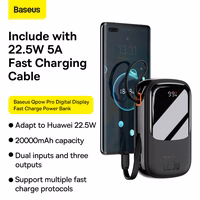 Baseus portatīvais lādētājs 20000mAh Qpow Pro - USB + Type C - PD 22,5W ar Type C kabeli (PPQD060301) melna