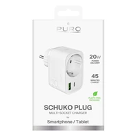 Puro 20W Power Delivery lādētājs ar Schuko spraudni un kontaktligzdu 1x USB-C + 1x USB-A - balts