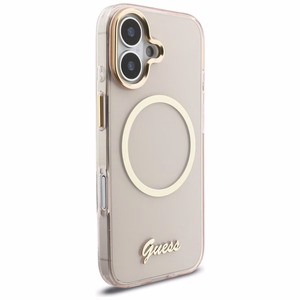 Guess IML Script Metal MagSafe Maciņš for iPhone 17 - rozā