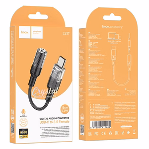 adapteris AUX USB C do Jack 3,5 mm Hoco 0,15 m LS37 transparentny melns