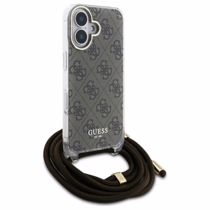 Guess Crossbody Cord 4G Print viedtālruņa apvalks ar siksniņu iPhone 16 - brūns