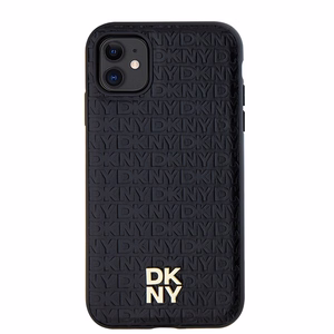 DKNY Leather Monogram Pattern Metal Logo MagSafe Чехол для iPhone 11 / Xr - чёрный