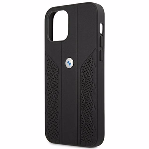 BMW ādas apvalks ar izliektu perforāciju iPhone 12 Pro Max - melns