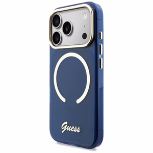 Guess IML Script Metal MagSafe чехол для iPhone 17 Pro Max синий