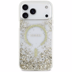 Guess Resin Bottom Glitter MagSafe maciņš, paredzēts iPhone 18 Pro Max / 17 Pro Max, zeltains