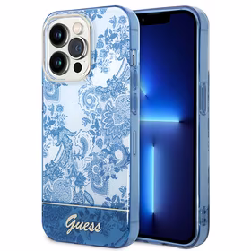 Guess GUHCP14XHGPLHB iPhone 14 Pro Max 6.7" zils/zils cietais apvalks Porcelain Collection