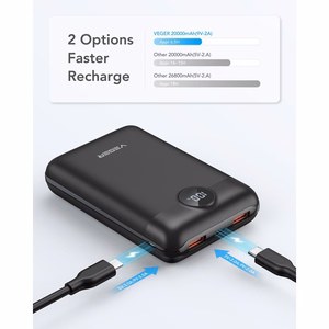 VEGER portatīvais lādētājs 20000 mAh PD QC3.0 2A 22,5W S20 (W2053) melna