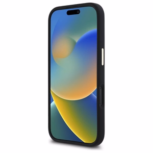 Guess silikona vāciņš ar metāla logotipu un metāla rāmi iPhone 16 Plus - melns