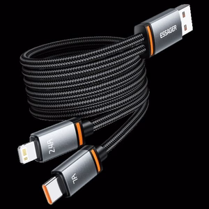 USB kabelis Essager Triple 3in1 melns USB / Type-C / Lightning 100cm
