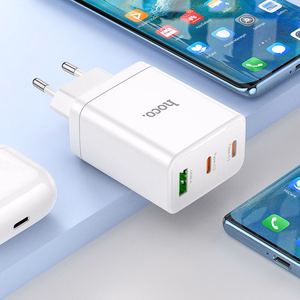 Lādētājs Hoco 2 x USB C + USB A QC3.0 PD 3A 35W N33 + Kabelis USB C uz USB C N33 balts