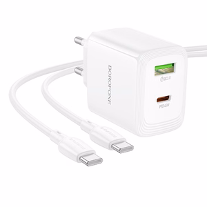 Borofone сетевое зарядное устройство BN30 Cargador GaN - USB + Type C - QC 3.0 PD 45W с кабелем Type C - Type C белый