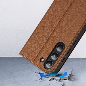 Dux Ducis Skin X2 viedtālruņa apvalks Samsung Galaxy S23+ atverams apvalks ar maku un statīvu brūns