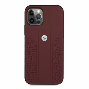 BMW Ādas izliekts perforēts viedtālruņa apvalks iPhone 12 Pro Max - sarkans