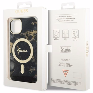 Guess GUHMP14SHTMRSK iPhone 14 6.1" melns/melns cietais apvalks Golden Marble Magnētiskais