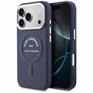 Karl Lagerfeld Embossed Open Ring RSG Logo MagSafe vāciņš iPhone 18 Pro Max / 17 Pro Max; krāsa: zila