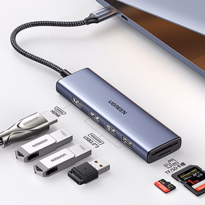 Ugreen CM511 20956A 6in1 sadalītājs USB-C - HDMI / 3x USB-A 3.0 / SD/TF karšu lasītājs - pelēks