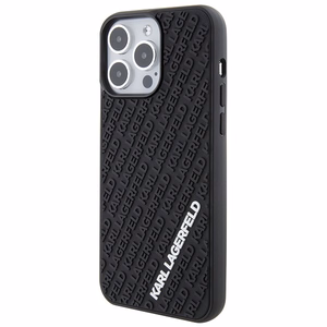 Karl Lagerfeld 3D gumijas daudzveidīgs logotips viedtālruņa apvalks iPhone 15 Pro Max - melns