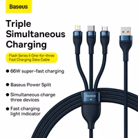 Baseus kabelis Flash Series II 3 in 1 - USB uz Type C, Lightning, Micro USB - 66W 6A 1,2 metri (CASS040003) zils