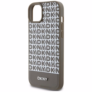 DKNY Ādas drukāts raksts metāla logotips Magnētiskais viedtālruņa apvalks iPhone 15 / 14 / 13 - brūna