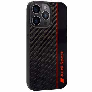 Audi Oglekļa šķiedras svītra iPhone 13 Pro / 13 6.1" melns/melns cietais apvalks AUS-TPUPCIP13P-R8/D1-BK