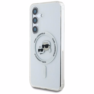 Viedtālruņa apvalks Karl Lagerfeld Button Karl & Choupette Heads Izdrukāts logotips MagSafe Samsung Galaxy S25 - balts