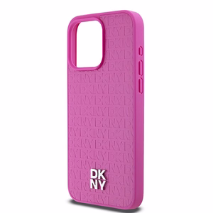 DKNY Ādas monogrammas raksta metāla logotips Magnētiskais viedtālruņa apvalks iPhone 15 Pro Max - rozā