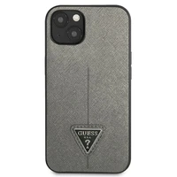 Guess GUHCP13SPSATLG iPhone 13 mini 5.4 viedtālruņa apvalks, sudraba, ciets, ar Saffiano trīsstūra logotipu