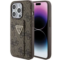 Guess viedtālruņa apvalks ar statīvu Grip Stand 4G Triangle Strass iPhone 15 Pro Max - brūns