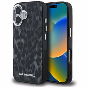 Karl Lagerfeld IML Leopard Pattern MagSafe macins iPhone 16 - melns