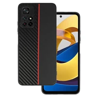 Tel Protect CARBON viedtālruņa apvalks Xiaomi Redmi Note 11 5G/Note 11S 5G/Poco M4 Pro 5G melns ar sarkanu svītru
